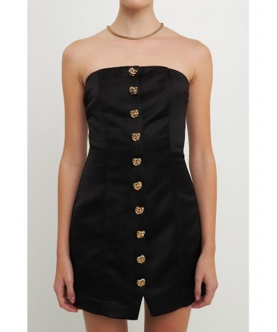 Women's Strapless Button Accent Mini Black $37.40 Dresses