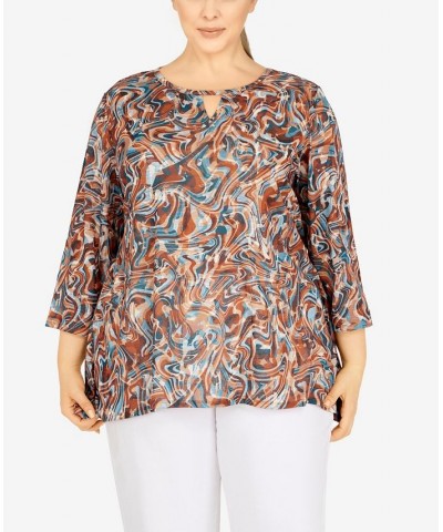 Plus Size Marbled Sublimation Top Coffee Multi $14.80 Tops