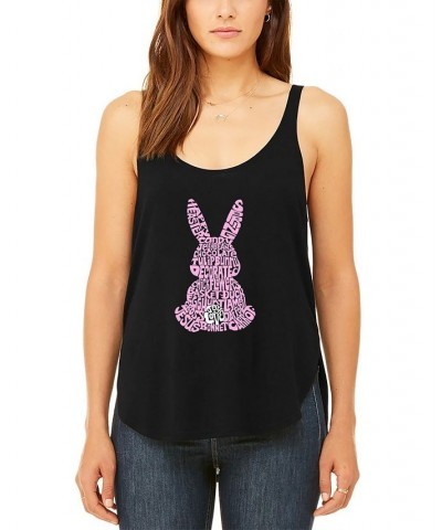 Women's Premium Easter Bunny Word Art Flowy Tank Top Black $18.45 Tops