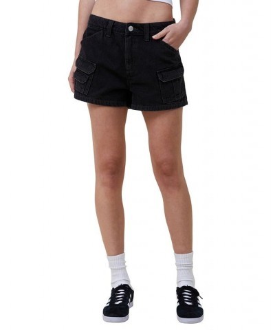 Women's Mini Cargo Denim Shorts Graphite Black $28.59 Shorts