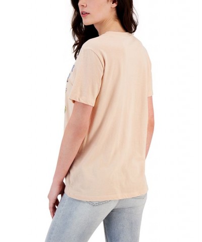 Juniors' Stay Groovy Mushroom Short-Sleeve T-Shirt Beige $11.20 Tops