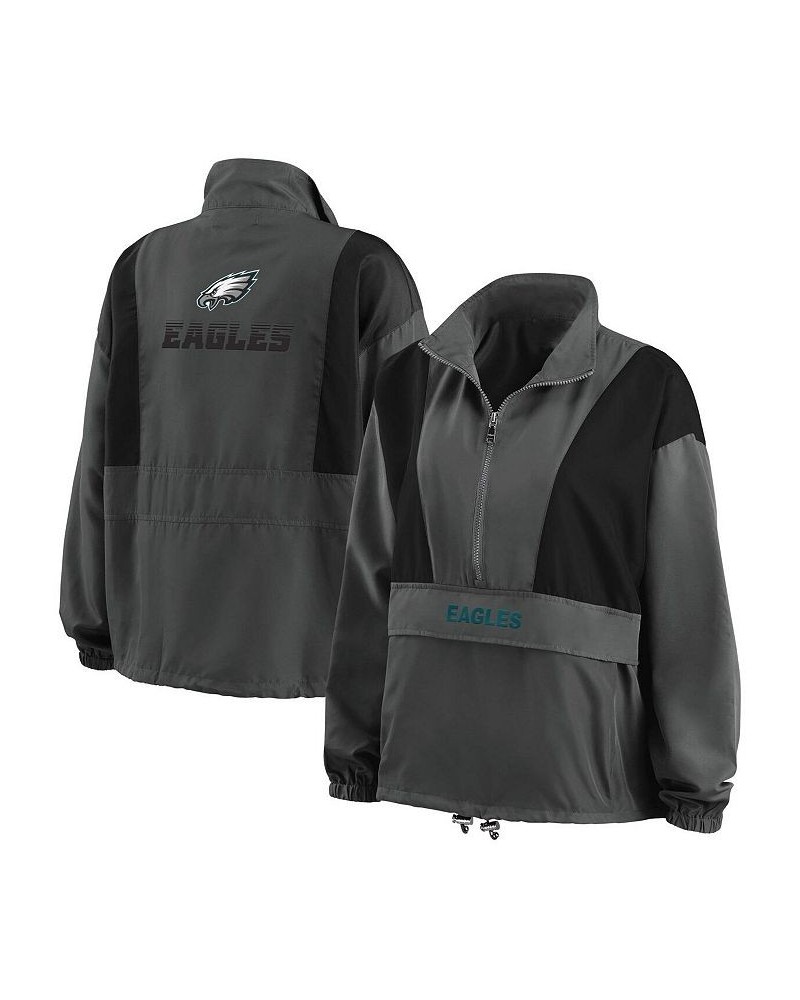 Women's Charcoal Philadelphia Eagles Popover Packable Half-Zip Jacket Charcoal $33.00 Jackets