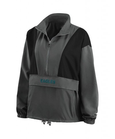 Women's Charcoal Philadelphia Eagles Popover Packable Half-Zip Jacket Charcoal $33.00 Jackets