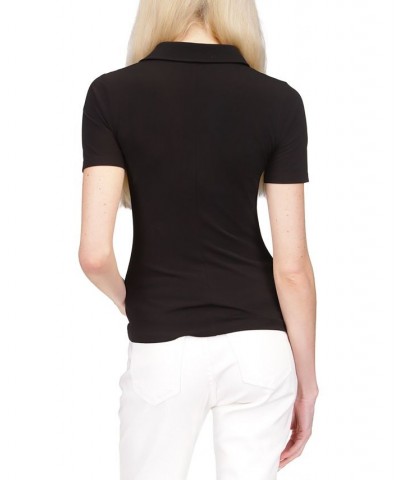 Women's Button Ruched-Front Top Black $35.78 Tops