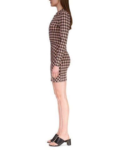 Women's Ruched-Knit Houndstooth Mini Dress Java Houndstooth $26.75 Dresses