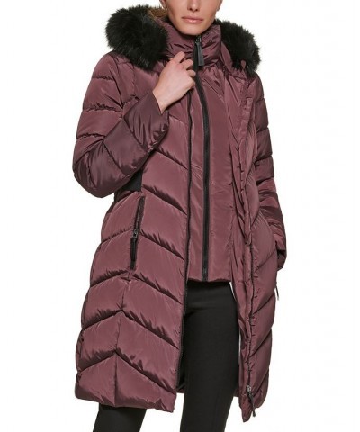 Women's Faux-Fur-Trim-Hooded Puffer Coat Red $68.40 Coats