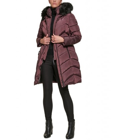 Women's Faux-Fur-Trim-Hooded Puffer Coat Red $68.40 Coats