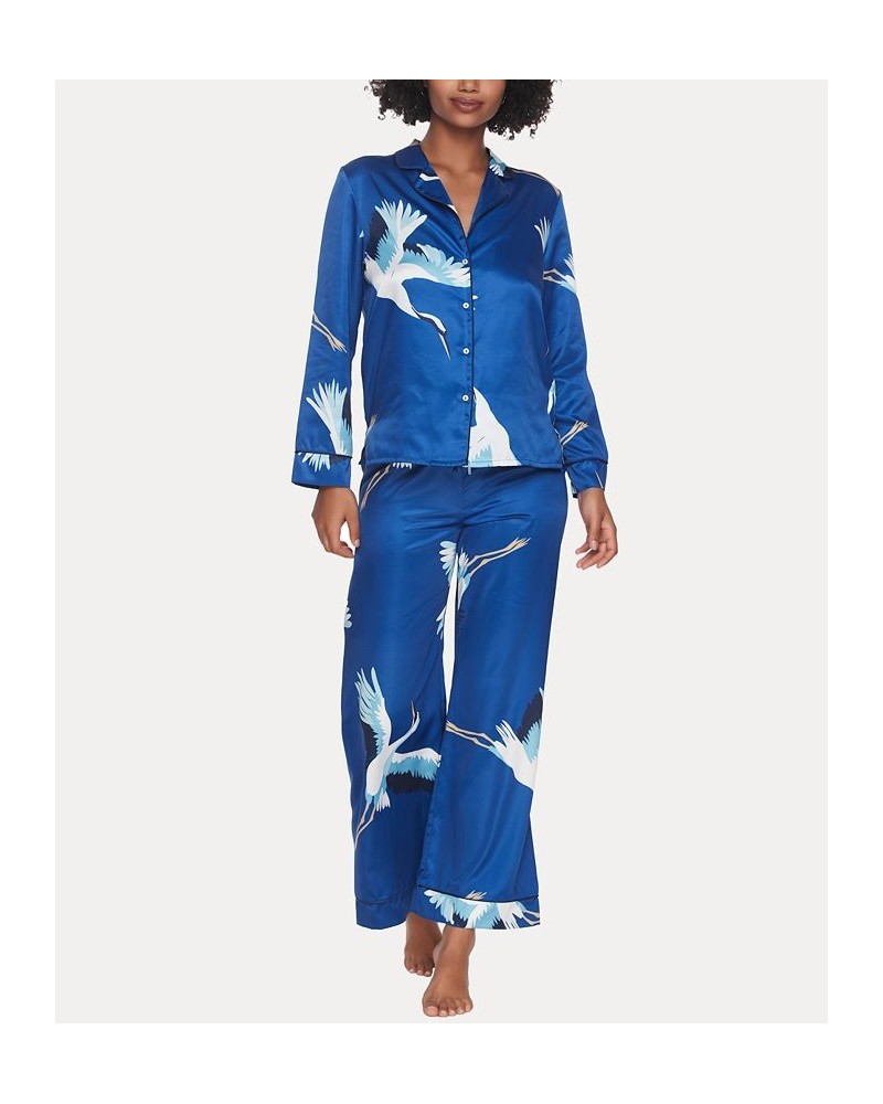 Women's Adrienne Printed Satin Pajama Set 2 Pieces Cranes $39.60 Sleepwear