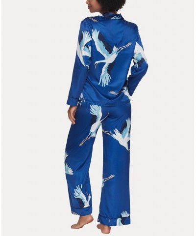 Women's Adrienne Printed Satin Pajama Set 2 Pieces Cranes $39.60 Sleepwear