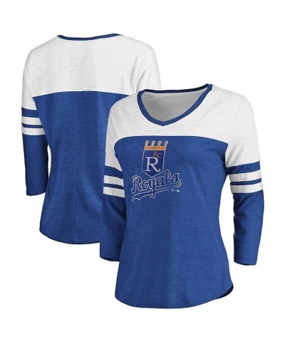 Women's Kansas City Royals Two-Toned Distressed Cooperstown Collection Tri-Blend 3/4-Sleeve V-Neck T-shirt Royal, White $28.0...