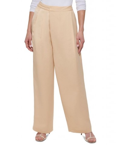 Petite Solid Wide-Leg High-Rise Pleated Pants Sand $34.88 Pants