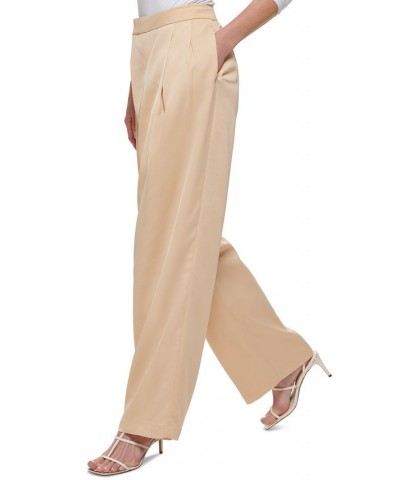 Petite Solid Wide-Leg High-Rise Pleated Pants Sand $34.88 Pants