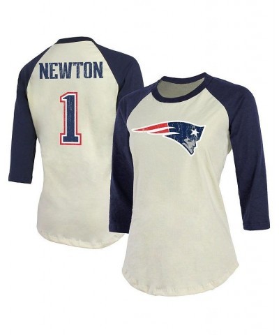 Women's Branded Cam Newton Cream Navy New England Patriots Player Raglan Name and Number 3/4-Sleeve T-shirt Cream, Navy $23.5...