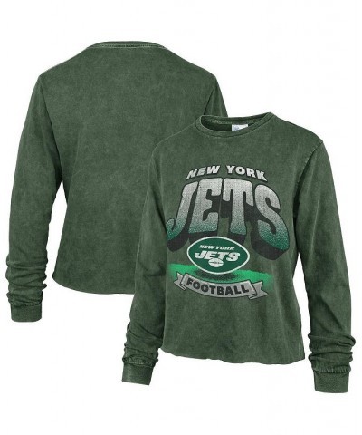 Women's Green New York Jets Indio Vintage-Inspired Tubular Cropped Washed Long Sleeve T-Shirt Green $28.07 Tops