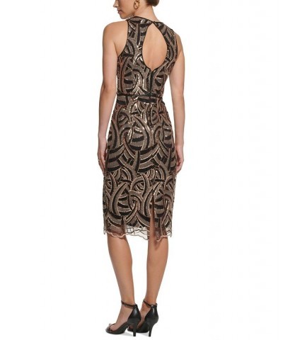 Women's Sequin-Pattern Bodycon Dress Black Gold $79.98 Dresses