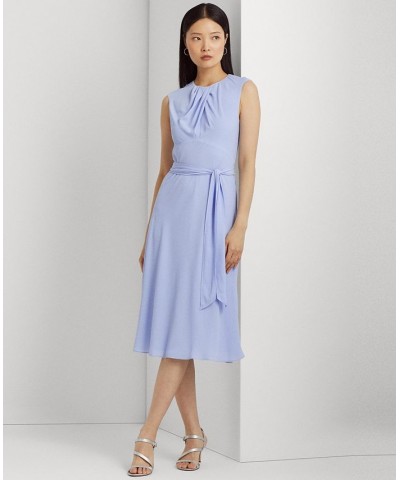 Women's Bubble Crepe Cap-Sleeve Dress Blue $36.00 Dresses