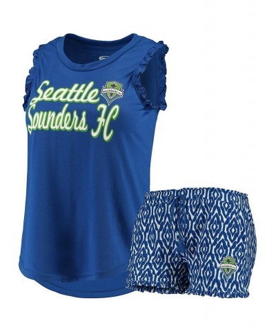Women's Blue and White Seattle Sounders FC Unwind Tank Top and Shorts Pajama Set Blue, White $28.59 Pajama
