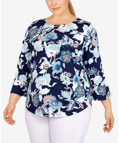 Plus Size Floral Flounce Sleeve Top New Navy Multi $23.10 Tops