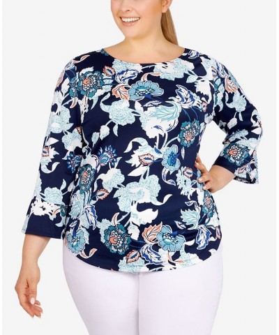 Plus Size Floral Flounce Sleeve Top New Navy Multi $23.10 Tops