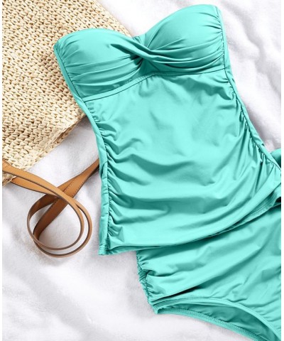 Women's Printed High-Neck Shirred Tankini Top & Matching Bottoms Juicy Coral $43.20 Swimsuits
