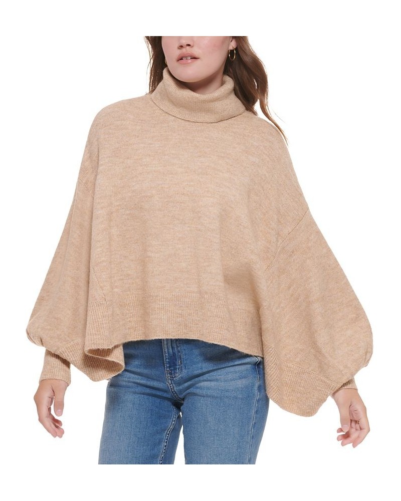 Women's Bubble-Sleeve Turtleneck Sweater Travertine Heather $32.76 Sweaters