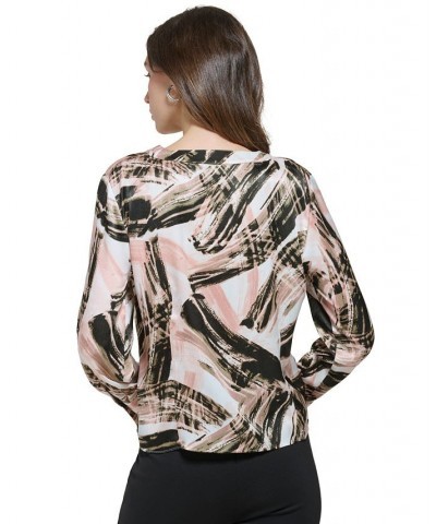 Women's Abstract-Print Long-Sleeve Blouse Ivory/gold Sand Multi $31.31 Tops