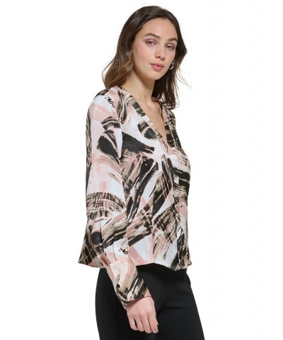 Women's Abstract-Print Long-Sleeve Blouse Ivory/gold Sand Multi $31.31 Tops