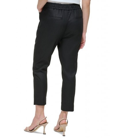Women's Cropped Linen Pants Black $43.80 Pants