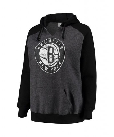 Women's Brooklyn Nets Plus Size Raglan Notch Neck Pullover Hoodie Heathered Charcoal, Black $35.25 Sweatshirts