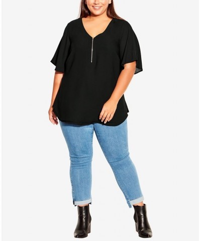 Plus Size Melina Flutter Blouse Black $25.26 Tops