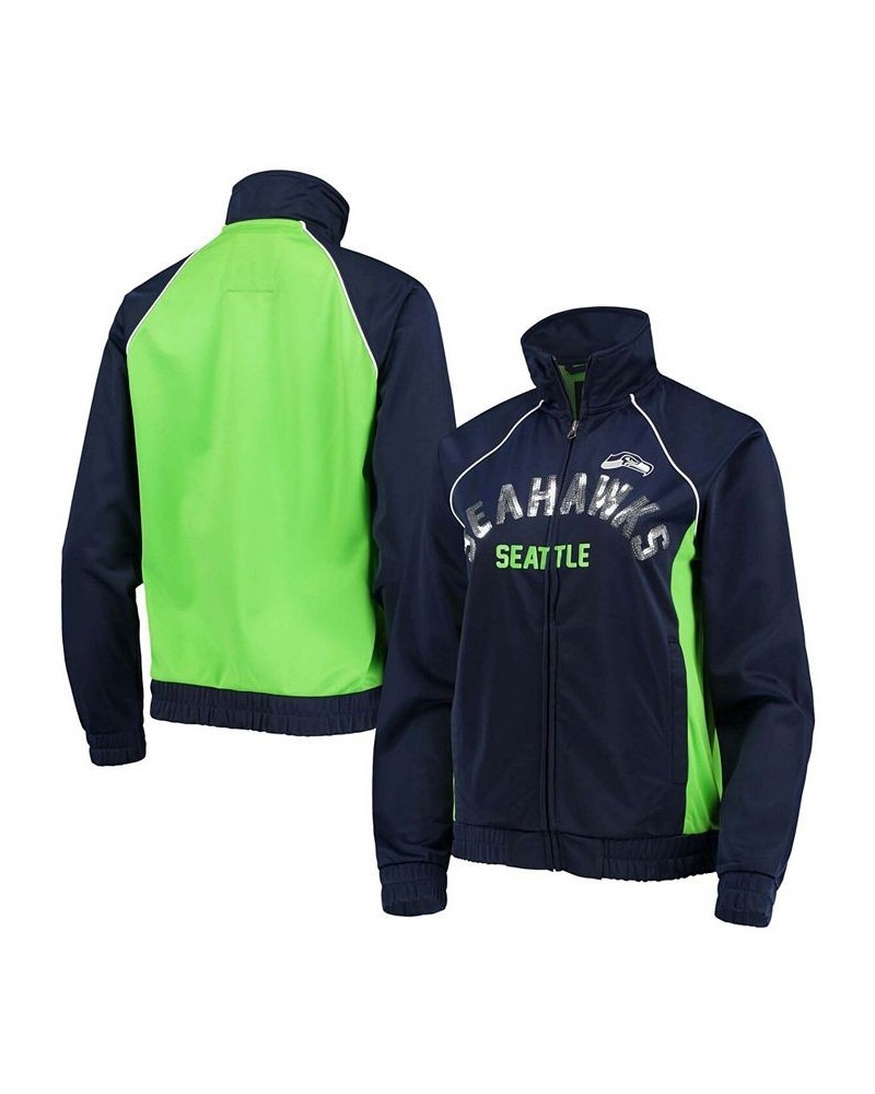 Women's Seattle Seahawks Backfield Raglan Full-Zip Track Jacket College Navy, Neon Green $32.85 Jackets