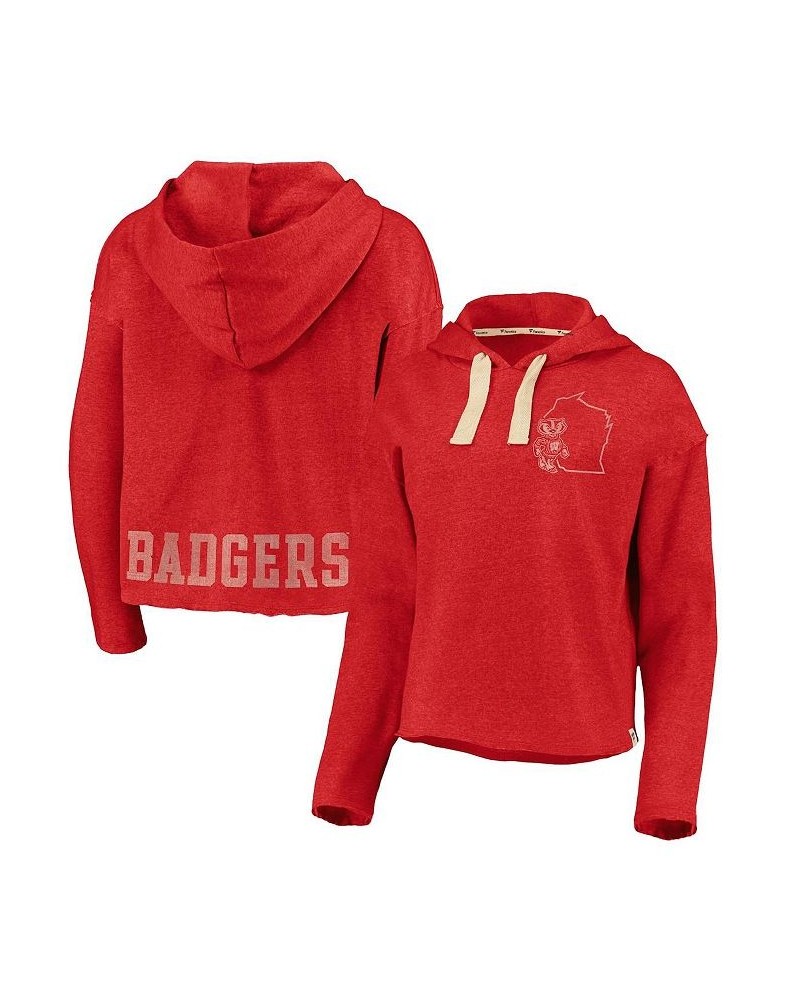 Women's Branded Heathered Red Wisconsin Badgers True Classics Cropped Pullover Hoodie Red $30.55 Sweatshirts