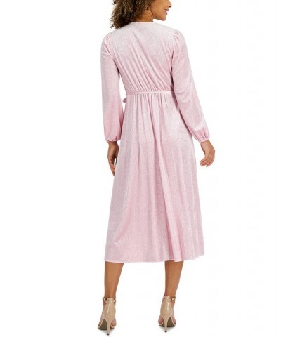 Glitter Velvet Faux-Wrap Midi Dress Pink $13.98 Dresses