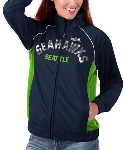 Women's Seattle Seahawks Backfield Raglan Full-Zip Track Jacket College Navy, Neon Green $32.85 Jackets