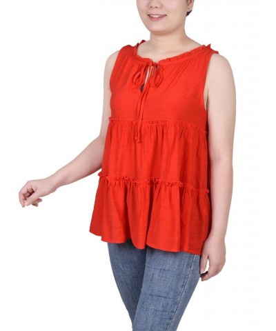 Petite Sleeveless Tiered Blouse Fiery Red $29.64 Tops