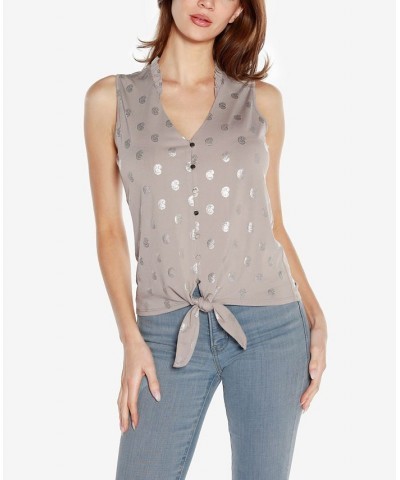 Black Label Petite Paisley Print Tie Front Sleeveless Top Pearl Gray, Silver $35.20 Tops