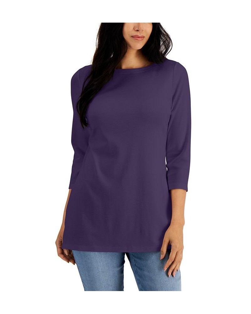 Boat-Neck 3/4-Sleeve Top Chocolate $14.76 Tops