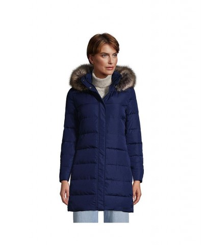 Women's Tall Winter Long Down Coat with Faux Fur Hood Blue $92.48 Coats