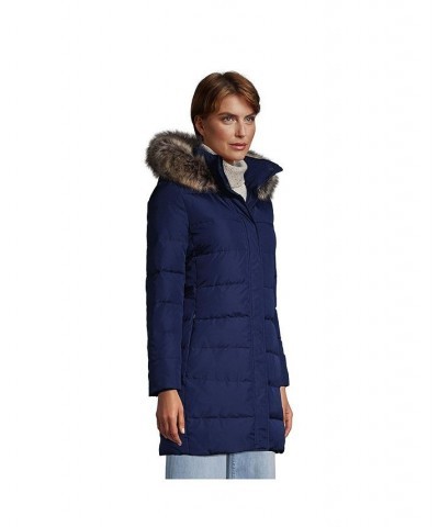 Women's Tall Winter Long Down Coat with Faux Fur Hood Blue $92.48 Coats