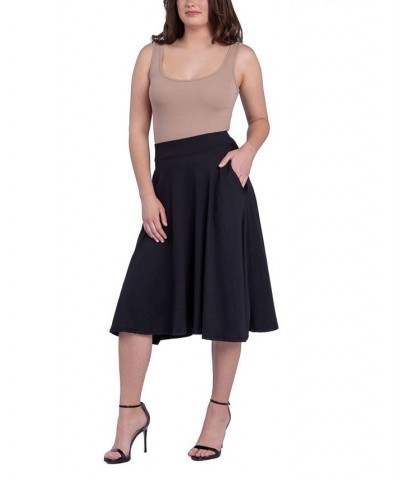 Women's Elastic Waistband Pocket Midi Skirt Black $29.92 Skirts