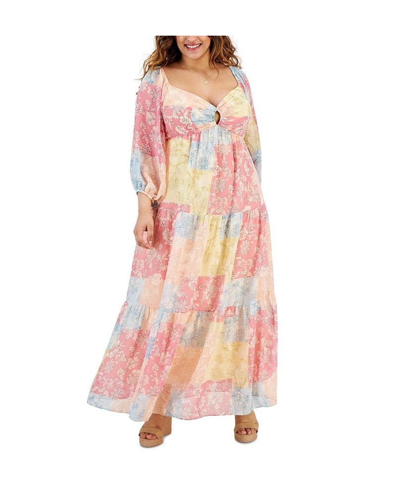 Plus Size Patchwork-Print Keyhole Maxi Dress Rose/peach $53.90 Dresses