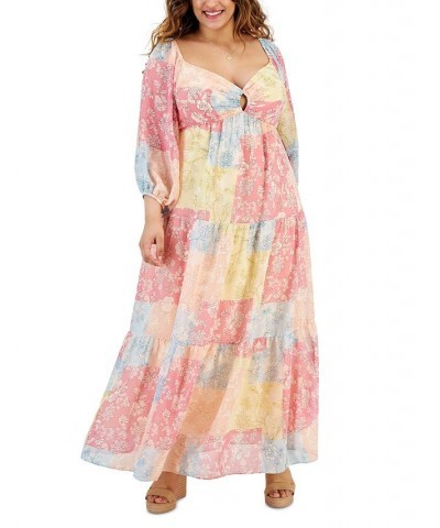 Plus Size Patchwork-Print Keyhole Maxi Dress Rose/peach $53.90 Dresses