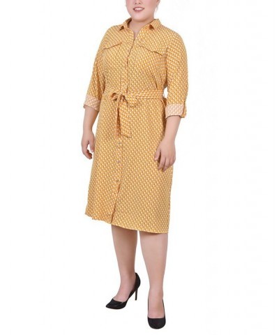 Plus Size Printed Shirt Dress Gold-Tone Bidotshade $19.92 Dresses
