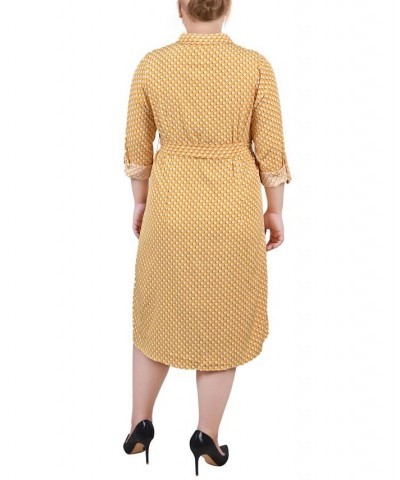 Plus Size Printed Shirt Dress Gold-Tone Bidotshade $19.92 Dresses