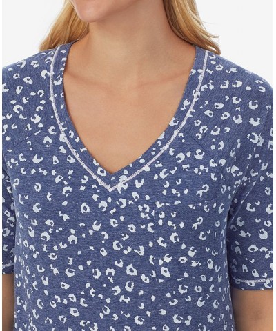 Elbow-Length Moisture Wicking Sleep T-Shirt Blue $15.28 Sleepwear