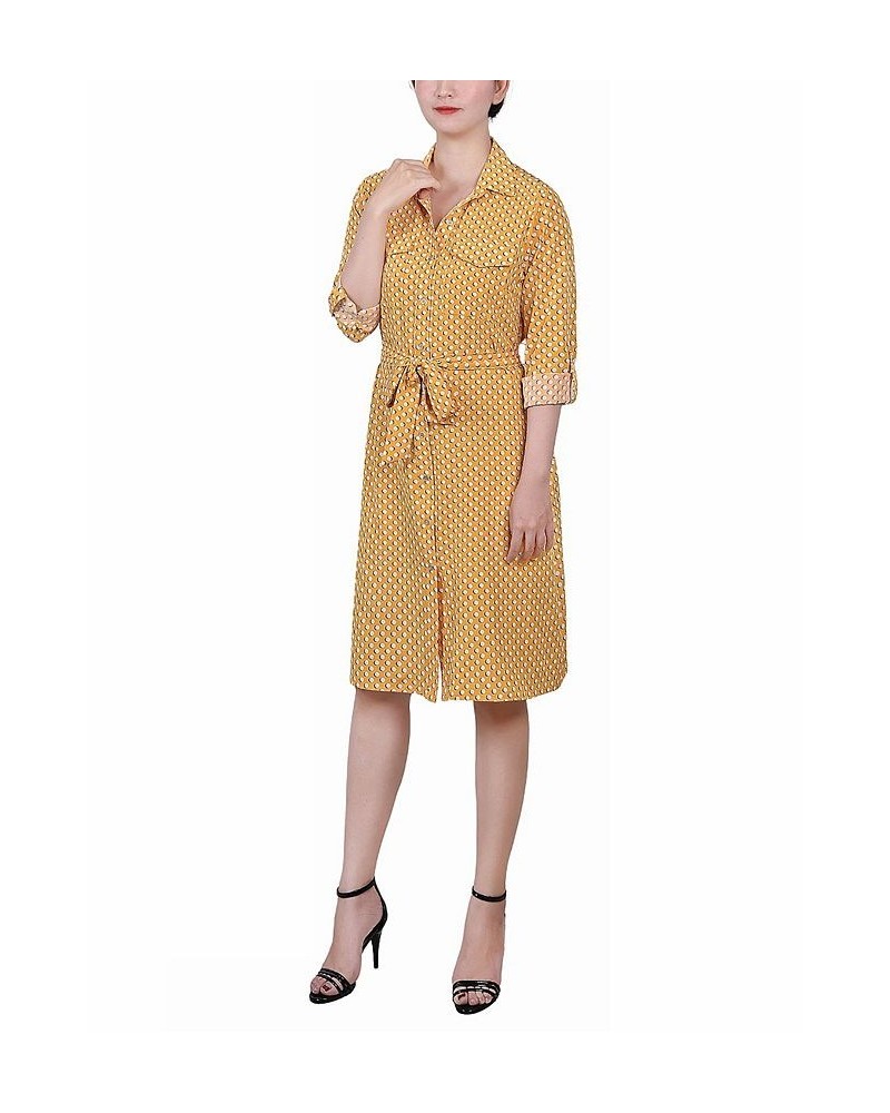 Petite Printed Long Sleeve Roll Tab Shirtdress Gold-Tone Bidotshade $20.72 Dresses