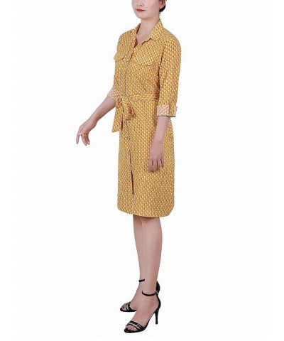 Petite Printed Long Sleeve Roll Tab Shirtdress Gold-Tone Bidotshade $20.72 Dresses