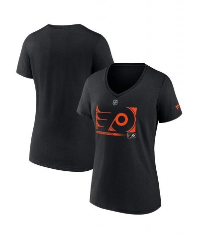 Women's Branded Black Philadelphia Flyers Authentic Pro Core Collection Secondary Logo V-Neck T-Shirt Black $21.59 Tops