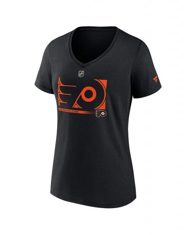 Women's Branded Black Philadelphia Flyers Authentic Pro Core Collection Secondary Logo V-Neck T-Shirt Black $21.59 Tops