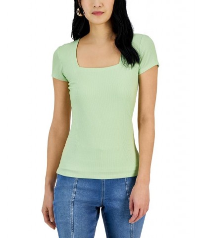 Women's Ribbed Square-Neck T-Shirt Green $11.67 Tops